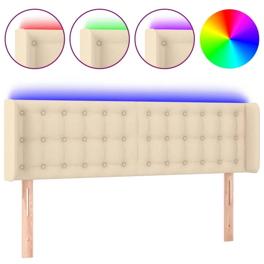 Tête de lit à LED Crème 147x16x78/88 cm Tissu - 2