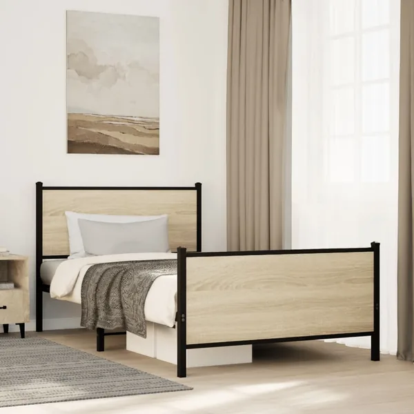 Cadre de lit en métal sans matelas chêne sonoma 107x203 cm