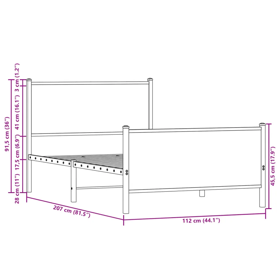 Cadre de lit en métal sans matelas chêne sonoma 107x203 cm - 10