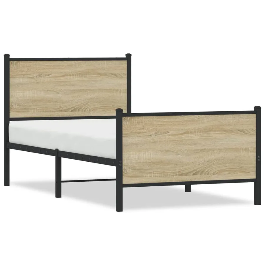 Cadre de lit en métal sans matelas chêne sonoma 90x190 cm - 2