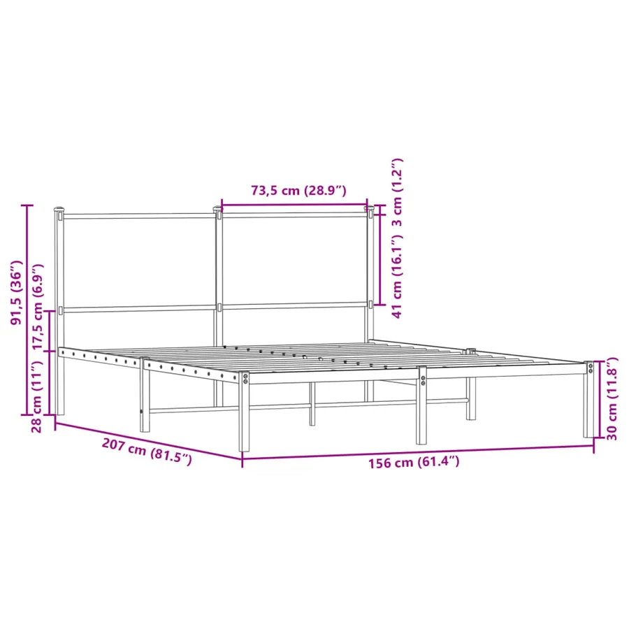 Cadre de lit en métal sans matelas chêne sonoma 150x200 cm - 10