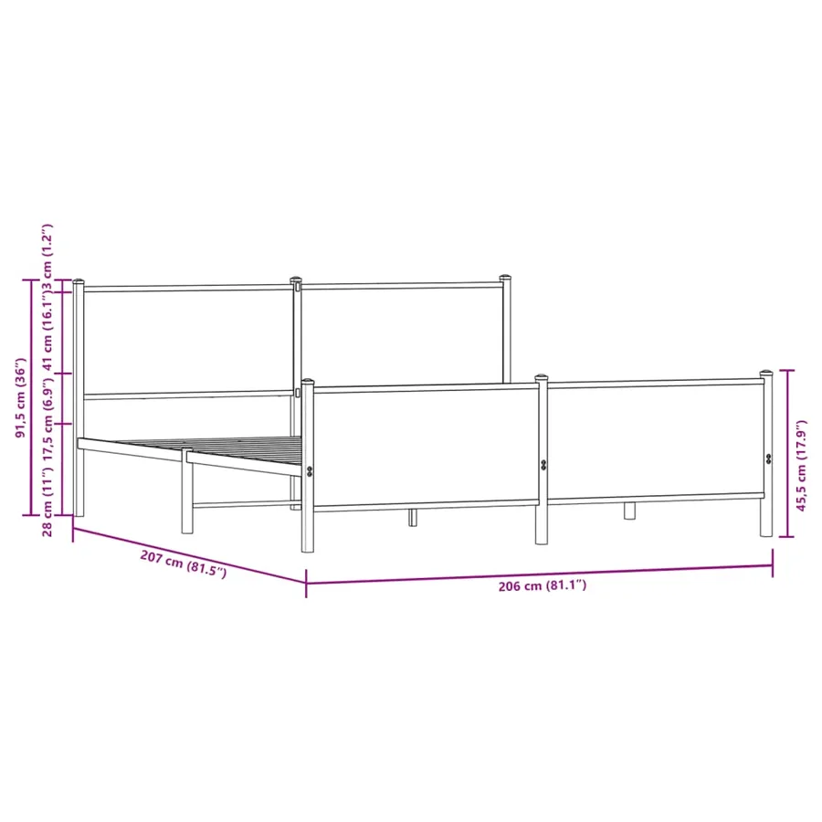 Cadre de lit en métal sans matelas chêne fumé 200x200 cm - 10
