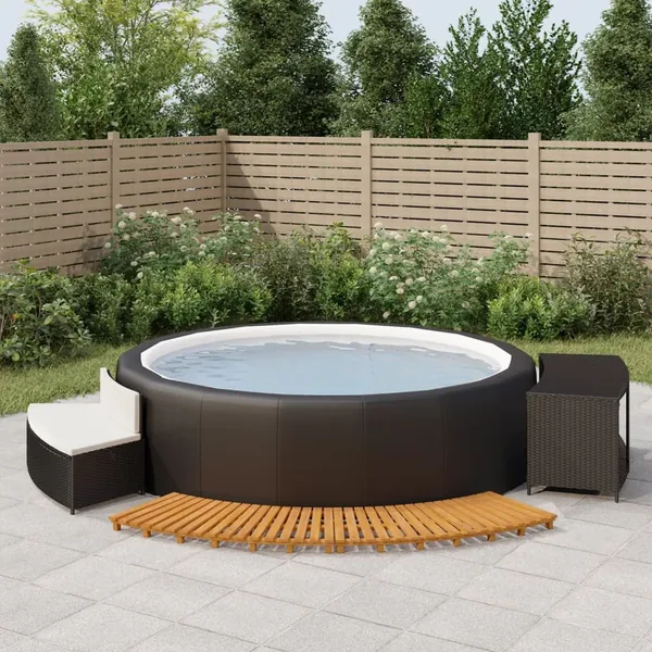 Hot tub surround Black poly rattan solid acacia wood