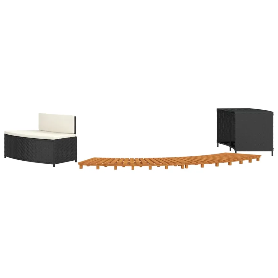 Hot tub surround Black poly rattan solid acacia wood - 2