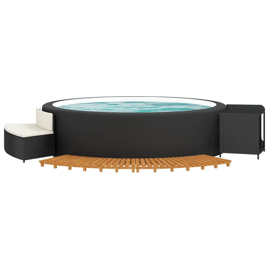 Hot tub surround Black poly rattan solid acacia wood - 3