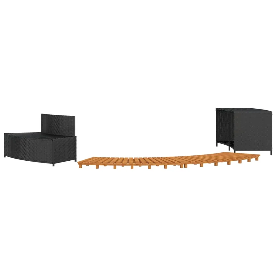 Hot tub surround Black poly rattan solid acacia wood - 5