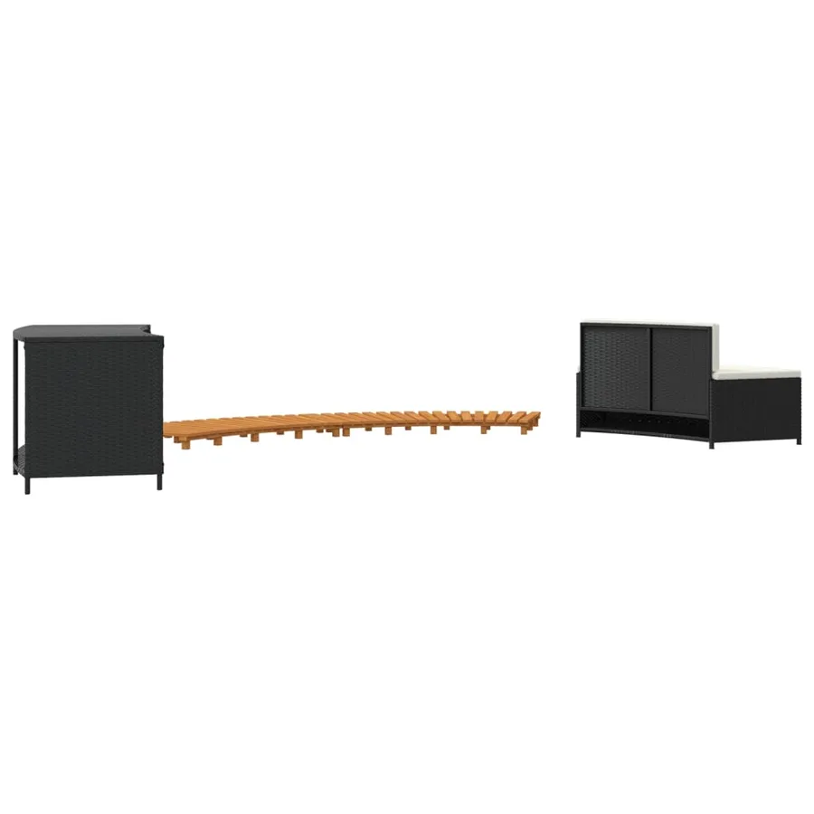 Hot tub surround Black poly rattan solid acacia wood - 6