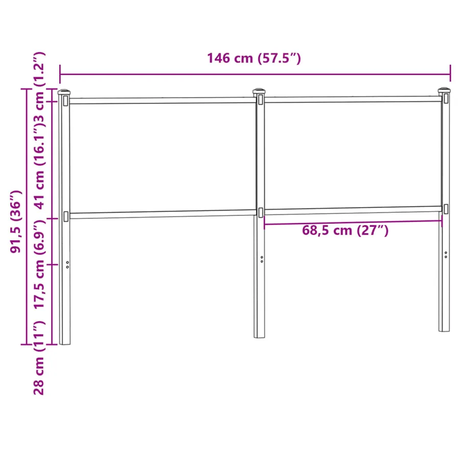 Tête de lit de remplacement chêne marron 140 cm bois d'ingénierie et acier - 7