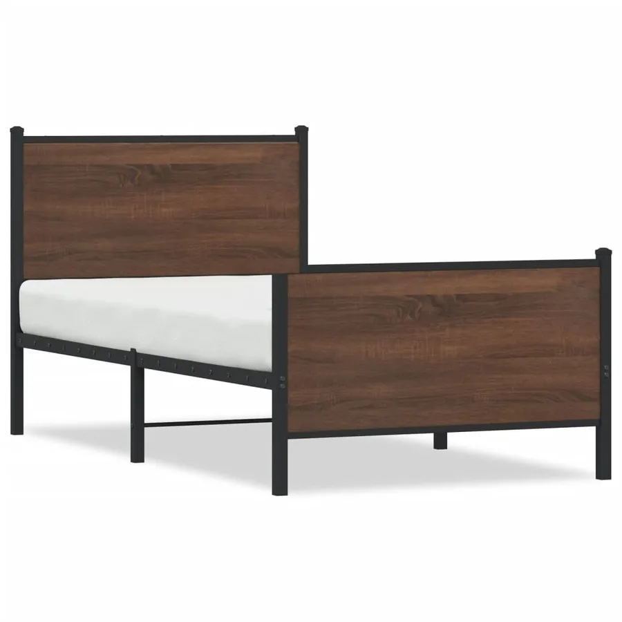 Cadre de lit en métal sans matelas chêne marron 107x203 cm - 2