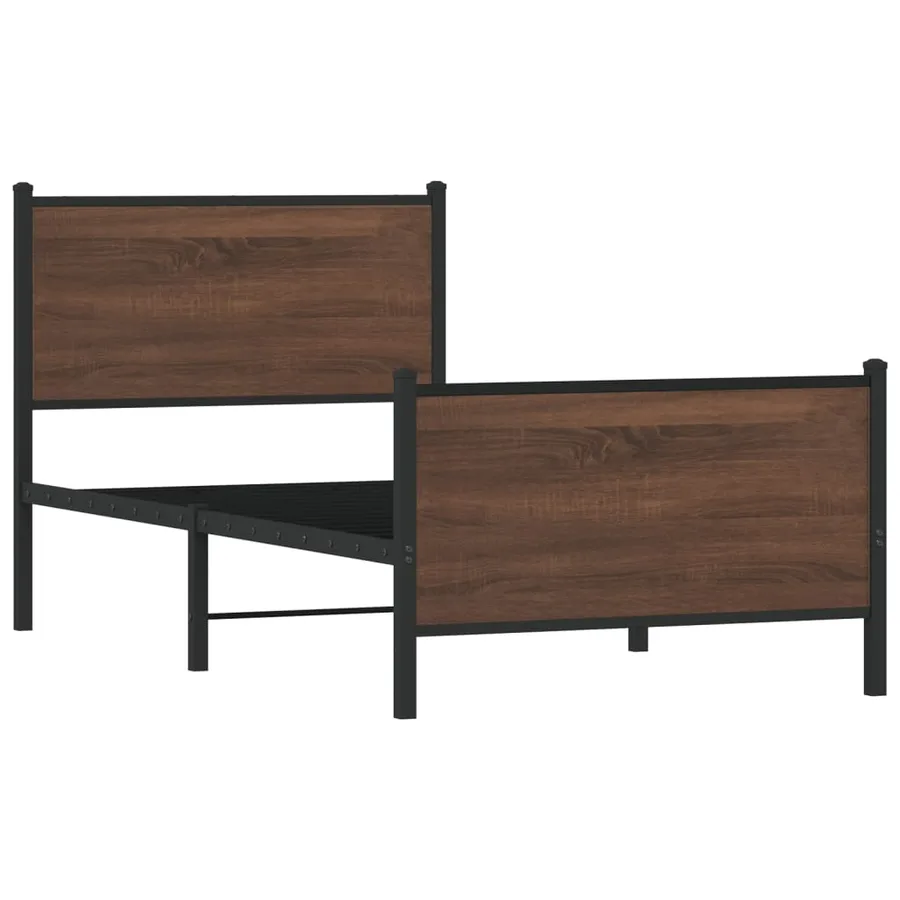 Cadre de lit en métal sans matelas chêne marron 107x203 cm - 3