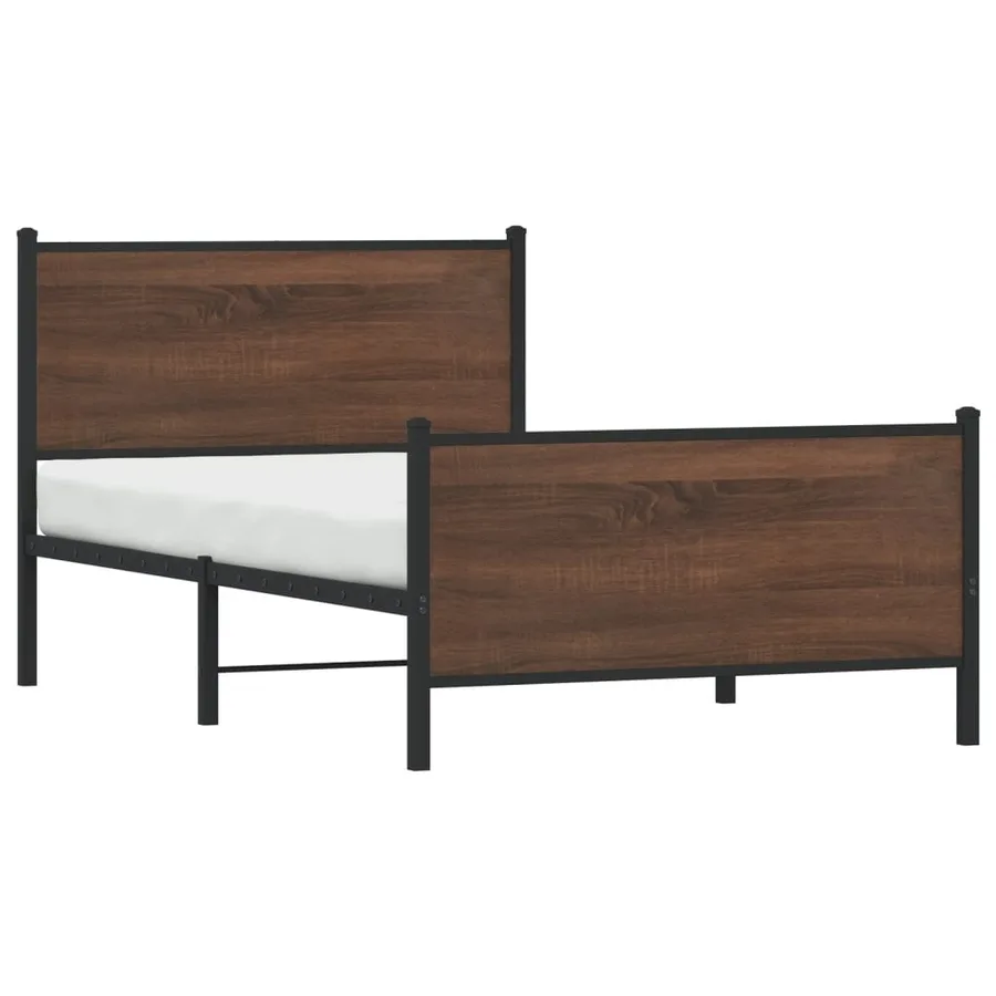 Cadre de lit en métal sans matelas chêne marron 107x203 cm - 4