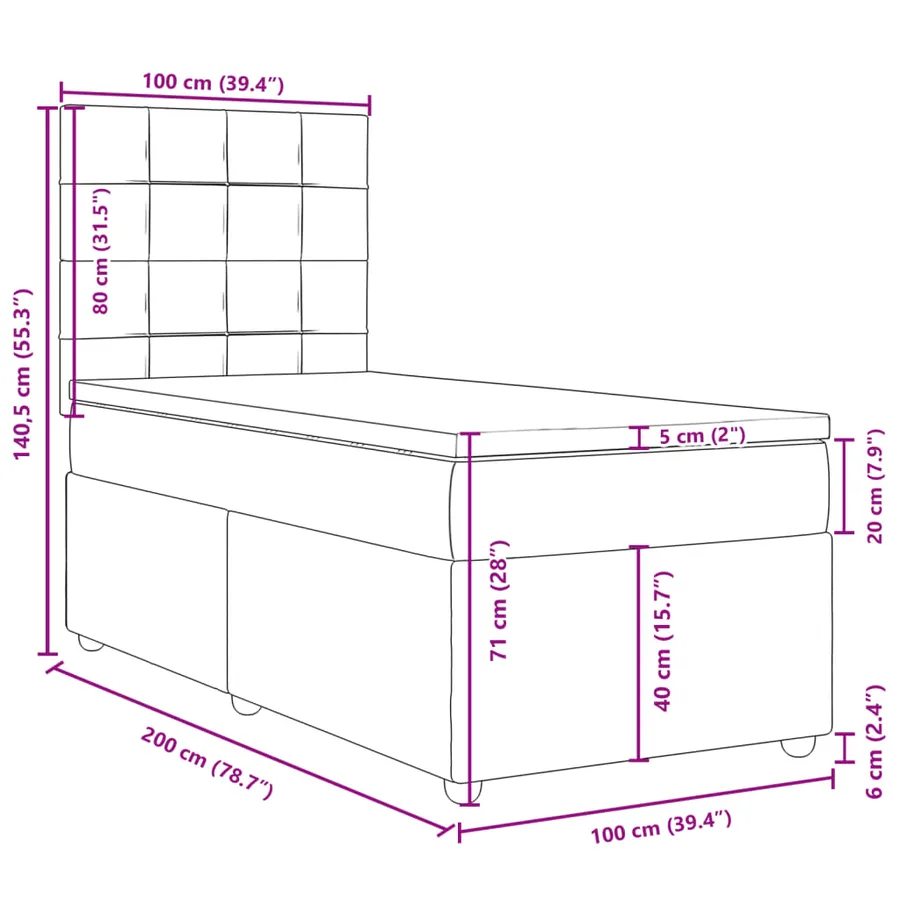 Sommier à lattes de lit avec matelas Gris foncé 100x200cm Tissu - 18