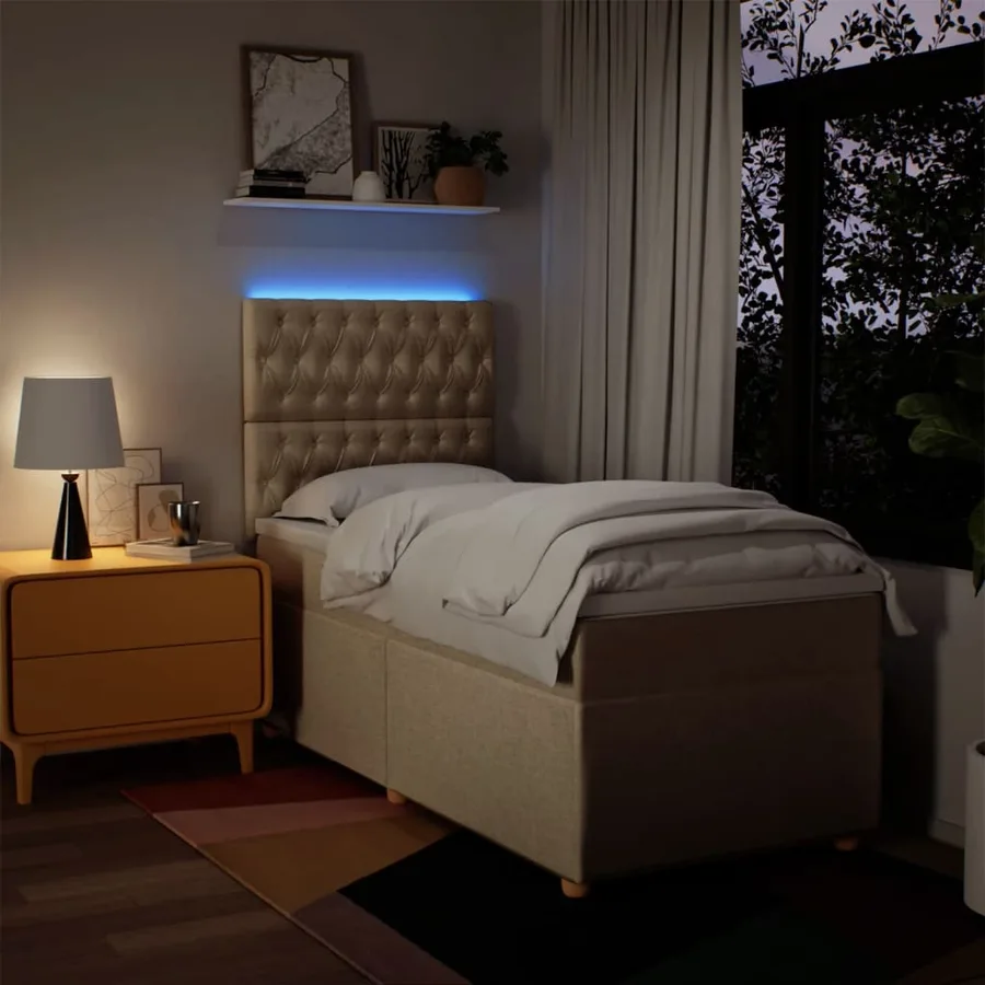 Sommier à lattes de lit avec matelas Crème 100x200 cm Tissu - 4