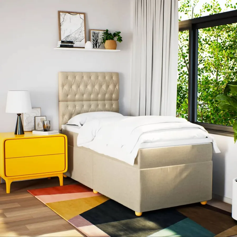 Sommier à lattes de lit avec matelas Crème 100x200 cm Tissu - 5