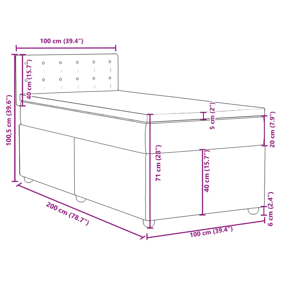 Sommier à lattes de lit avec matelas Gris clair 100x200cm Tissu - 18