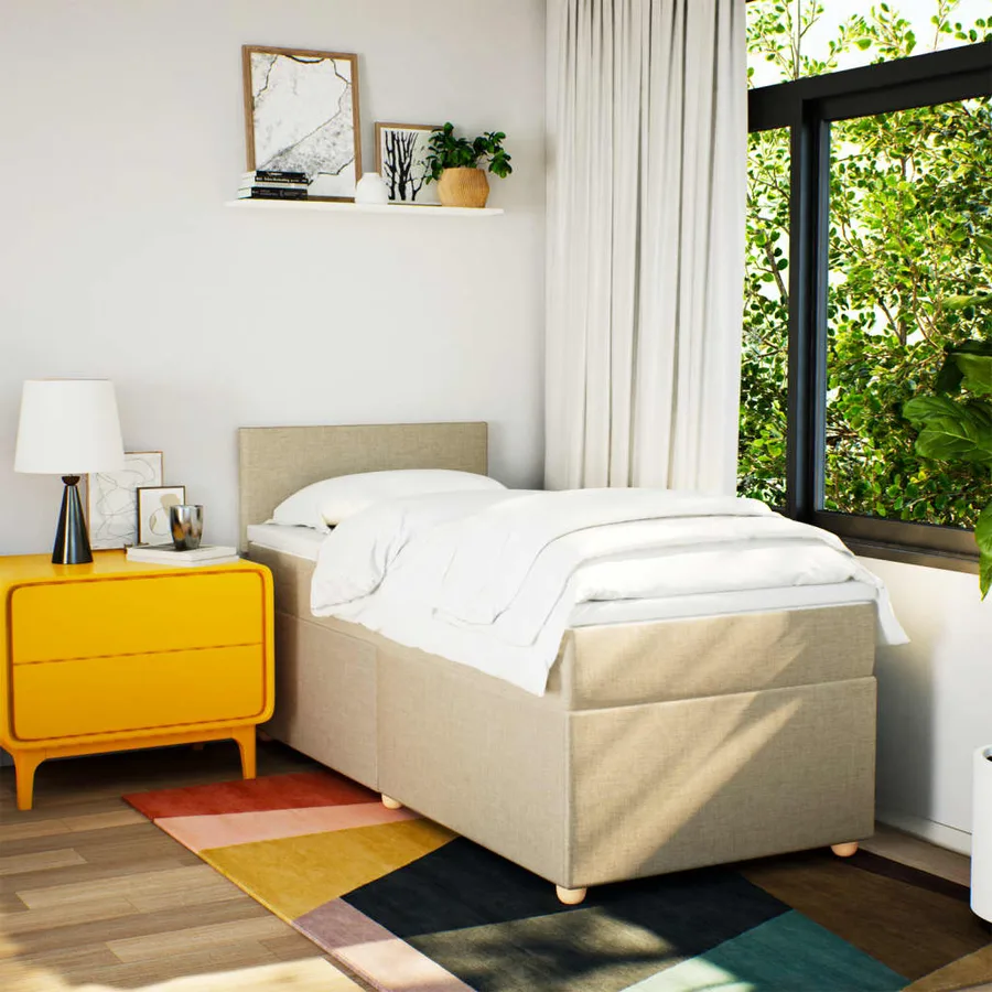 Sommier à lattes de lit avec matelas Crème 100x200 cm Tissu - 4