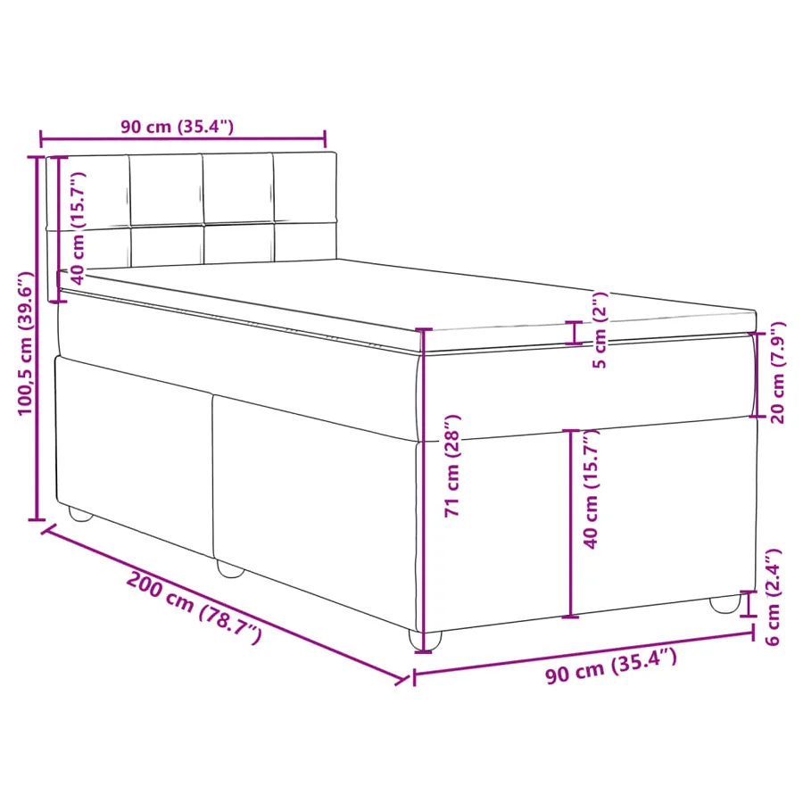 Sommier à lattes de lit avec matelas Gris clair 90x200 cm Tissu - 18