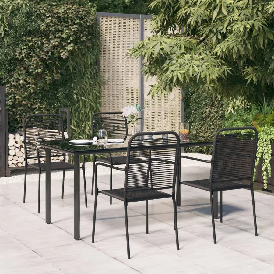Ensemble à manger de jardin 5 pcs Noir Corde de coton et acier
