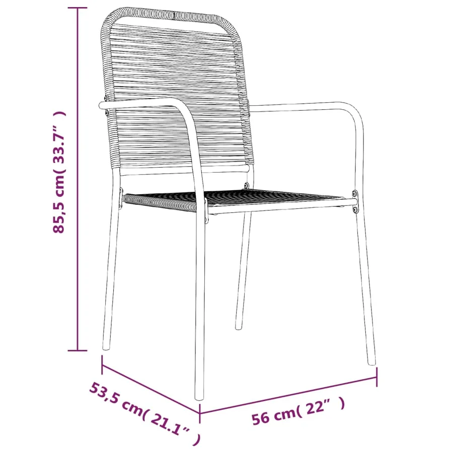 Ensemble à manger de jardin 5 pcs Noir Corde de coton et acier - 10