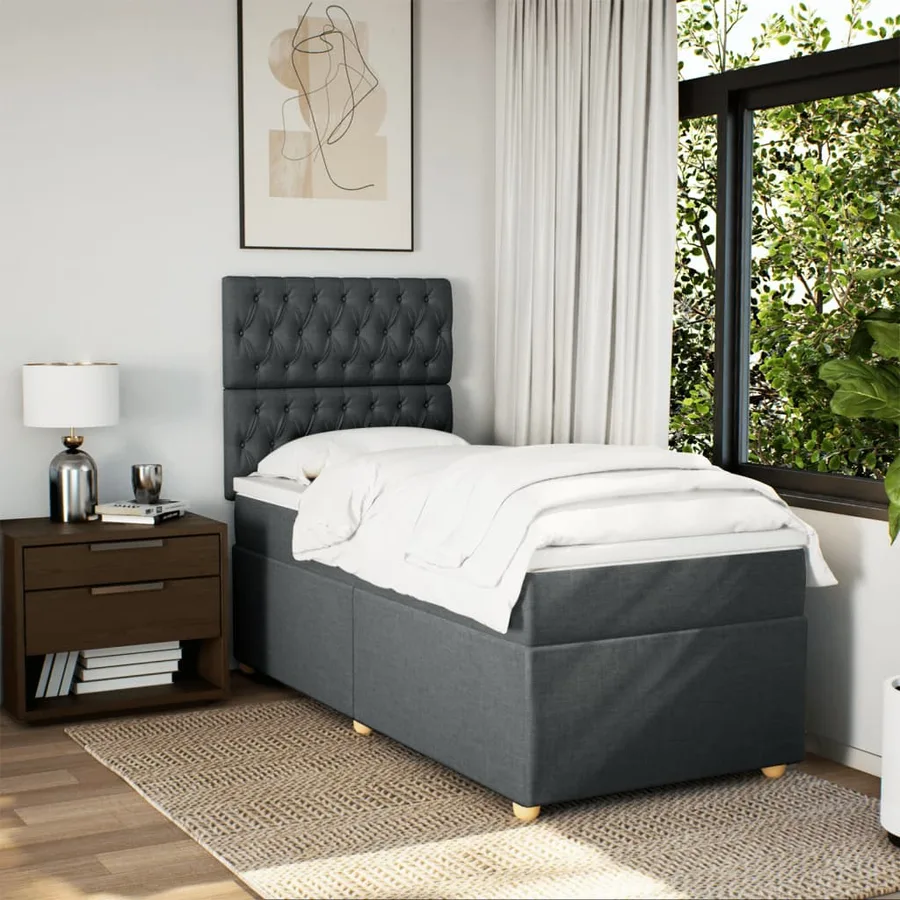 Sommier à lattes de lit avec matelas Gris foncé 100x200cm Tissu - 5