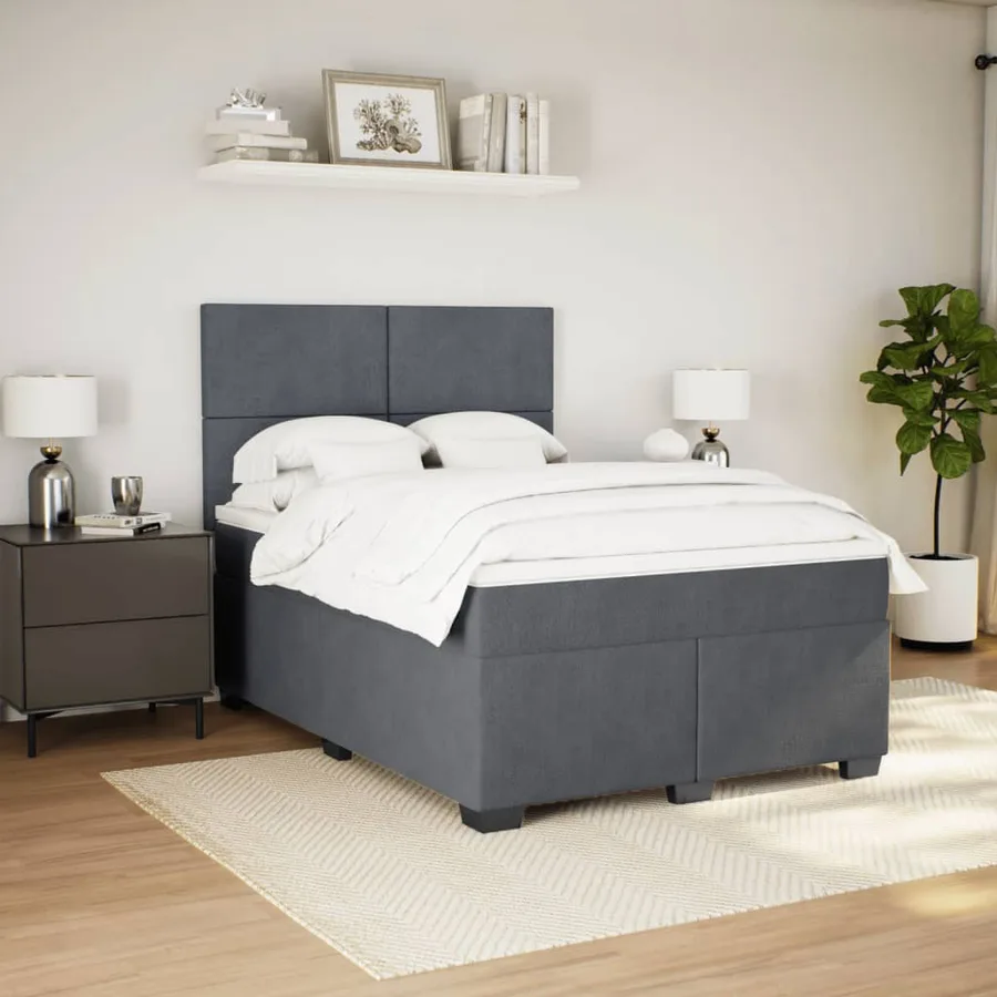 Sommier à lattes de lit et matelas Gris foncé 160x200cm Velours - 3