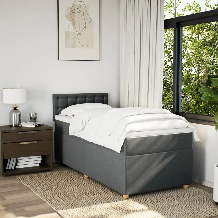 Sommier à lattes de lit avec matelas Gris foncé 100x200cm Tissu - 3