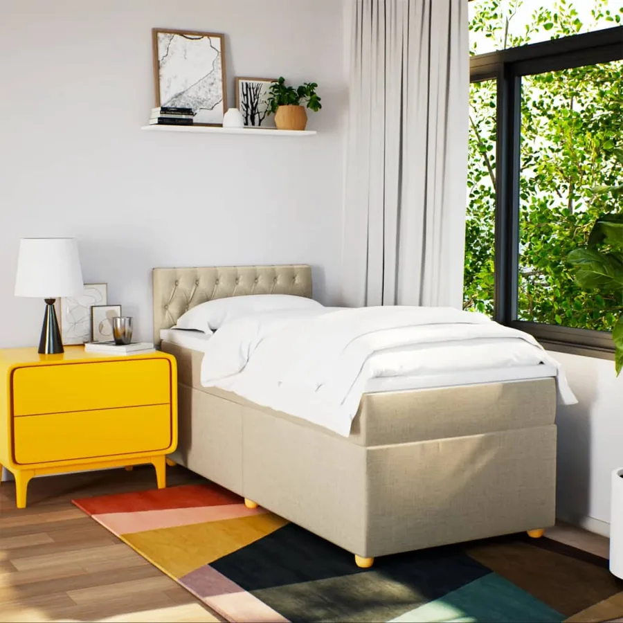 Sommier à lattes de lit avec matelas Crème 90x200 cm Tissu - 3