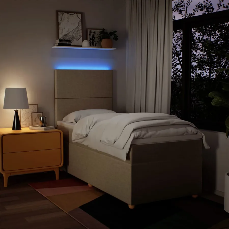 Sommier à lattes de lit et matelas Crème 90x190 cm Tissu - 4