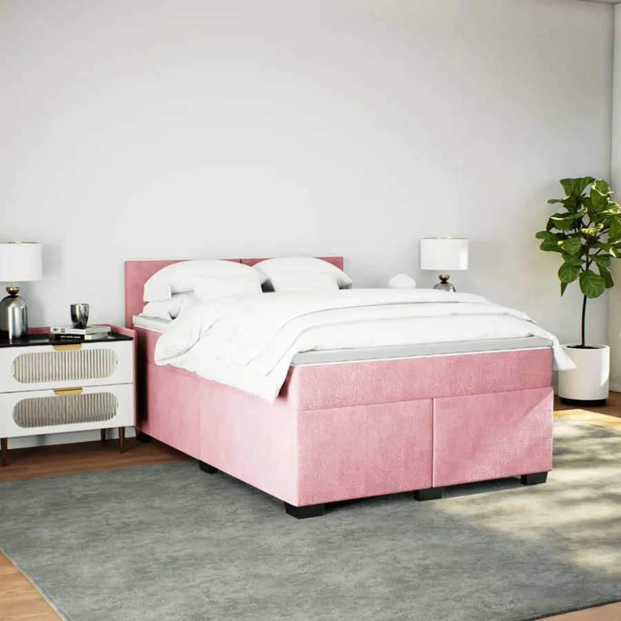 Sommier à lattes de lit et matelas rose foncé 140x200cm velours - 3