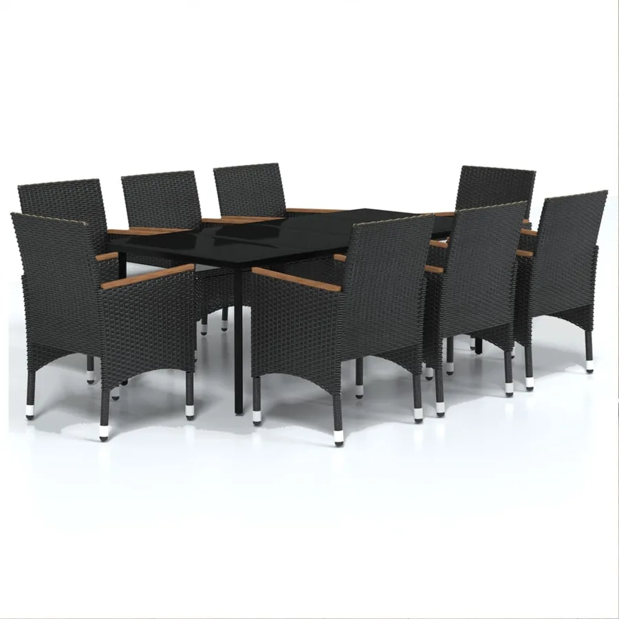 Ensemble à manger de jardin avec coussins 9 pcs noir - 2