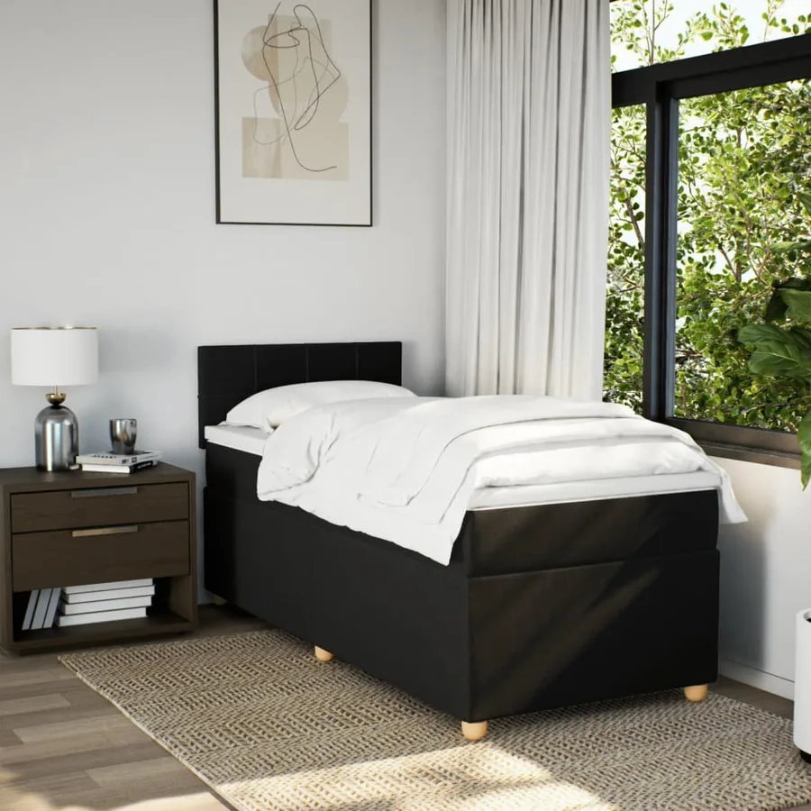 Sommier à lattes de lit avec matelas Noir 90x190 cm Tissu - 4