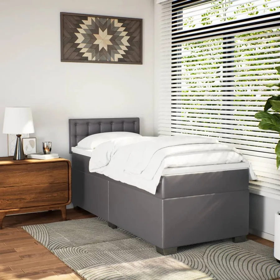 Sommier à lattes de lit avec matelas Gris 90x190 cm Similicuir - 4
