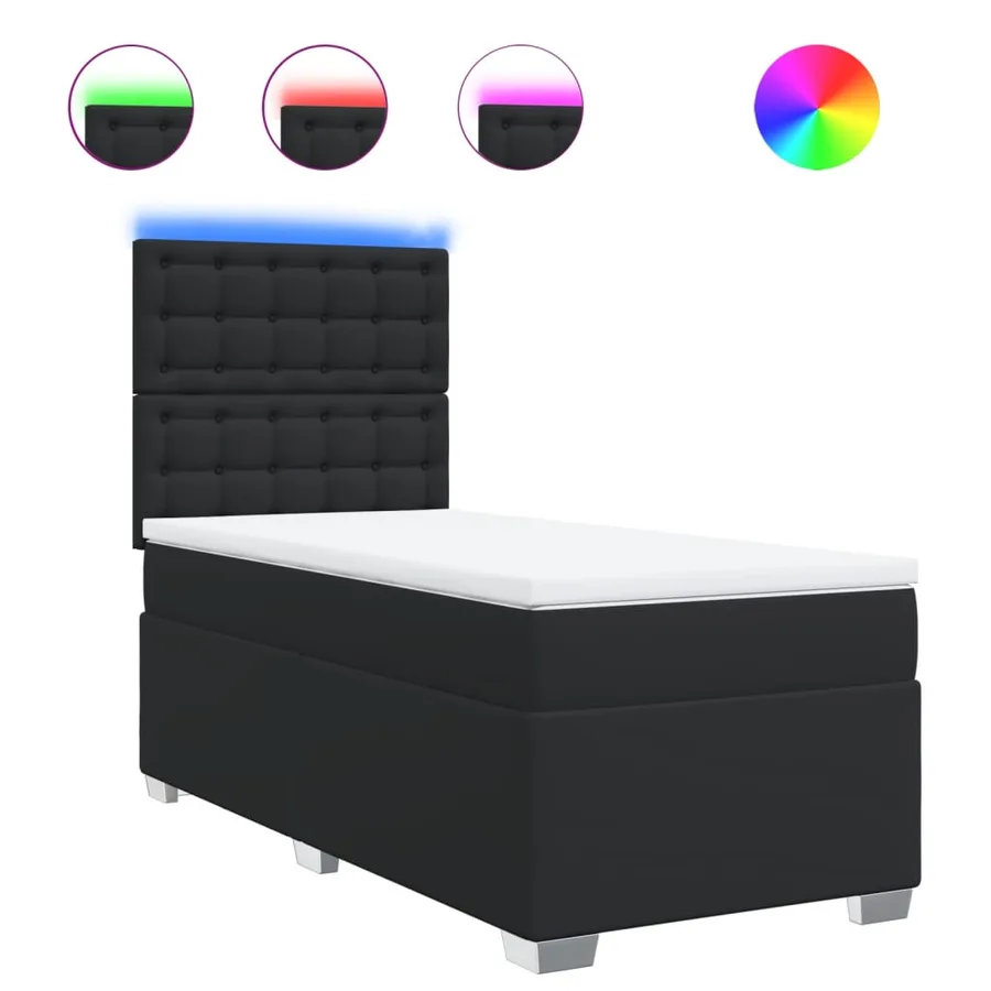 Sommier à lattes de lit avec matelas noir 90x190 cm similicuir - 2