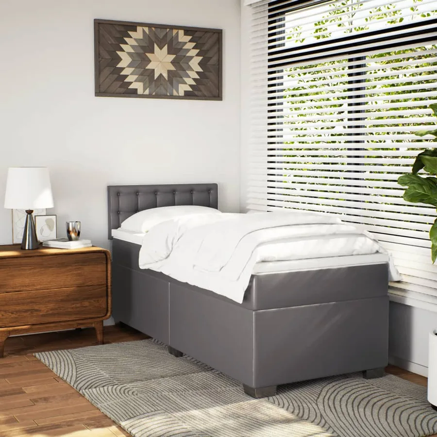 Sommier à lattes de lit avec matelas Gris 90x190 cm Similicuir - 3