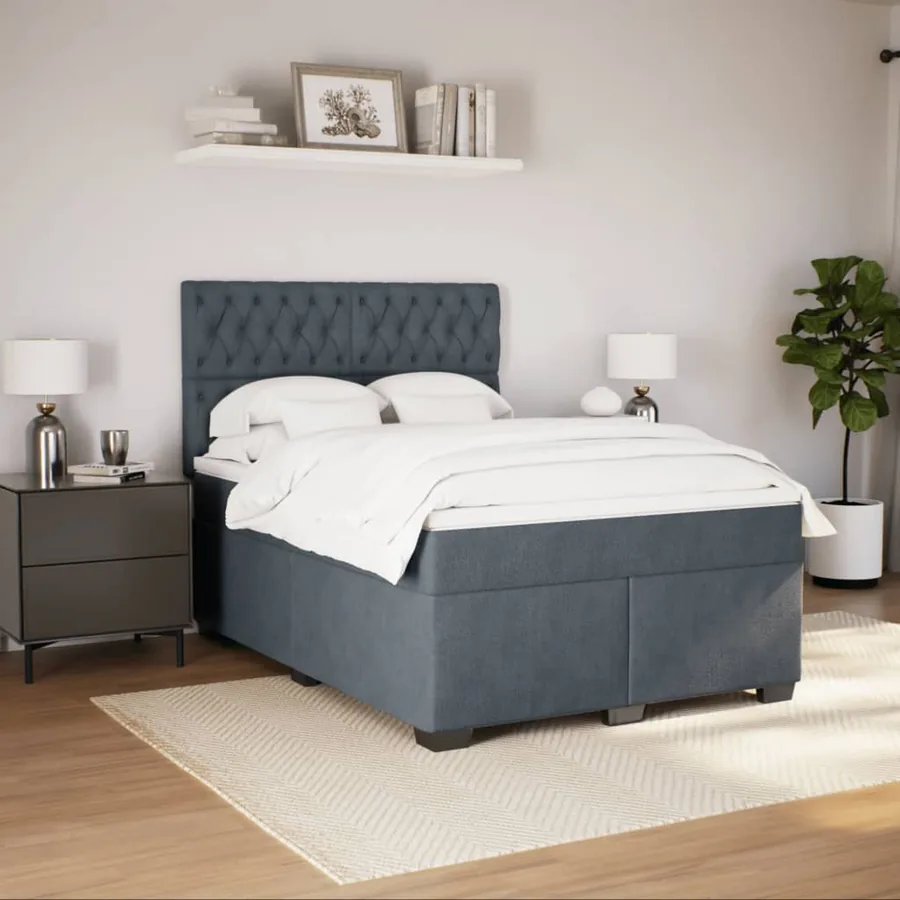 Sommier à lattes de lit et matelas Gris foncé 160x200cm Velours - 3