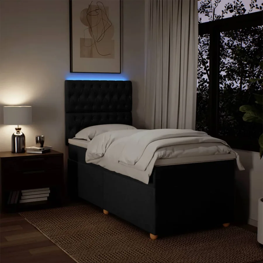 Sommier à lattes de lit avec matelas Noir 90x190 cm Tissu - 4