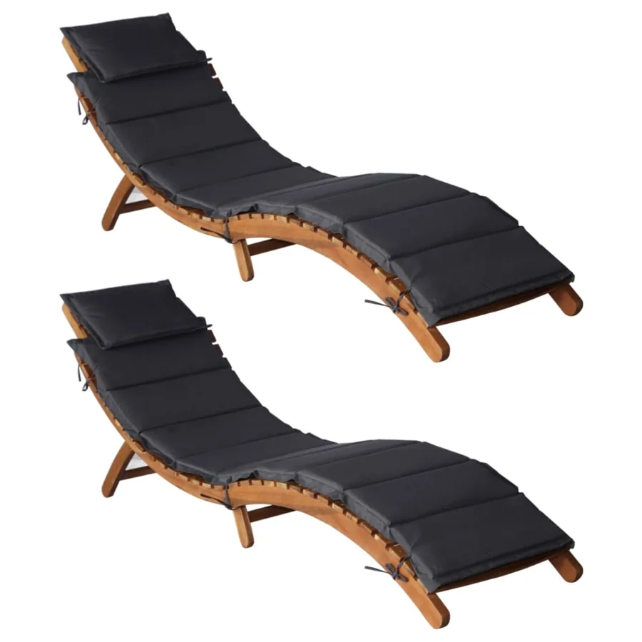 Sun loungers and cushions 2 pcs Dark grey Solid acacia wood
