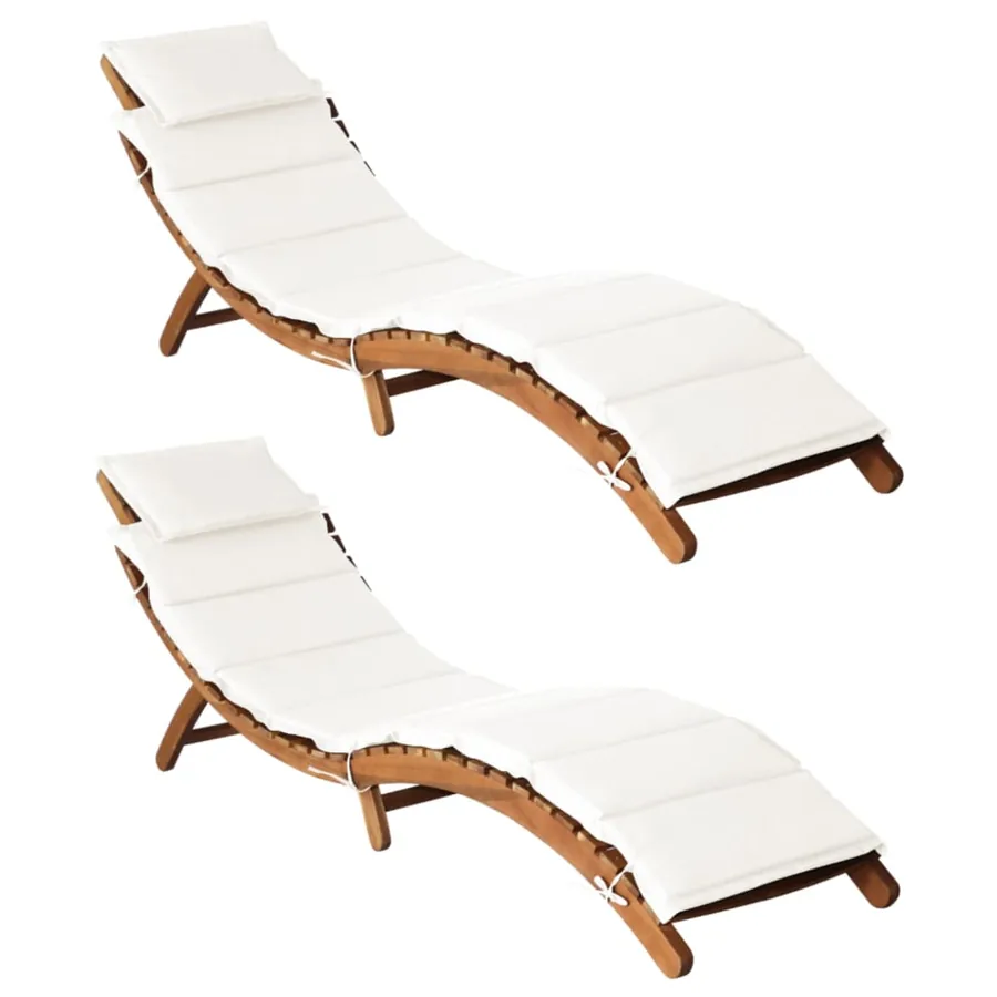 Chaises longues et coussins 2 pcs Gris foncé Bois massif acacia - 10