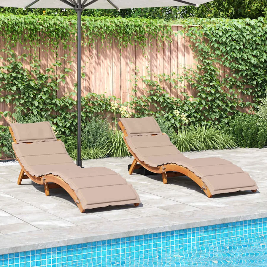 Chaises longues et coussins 2 pcs Gris foncé Bois massif acacia - 19