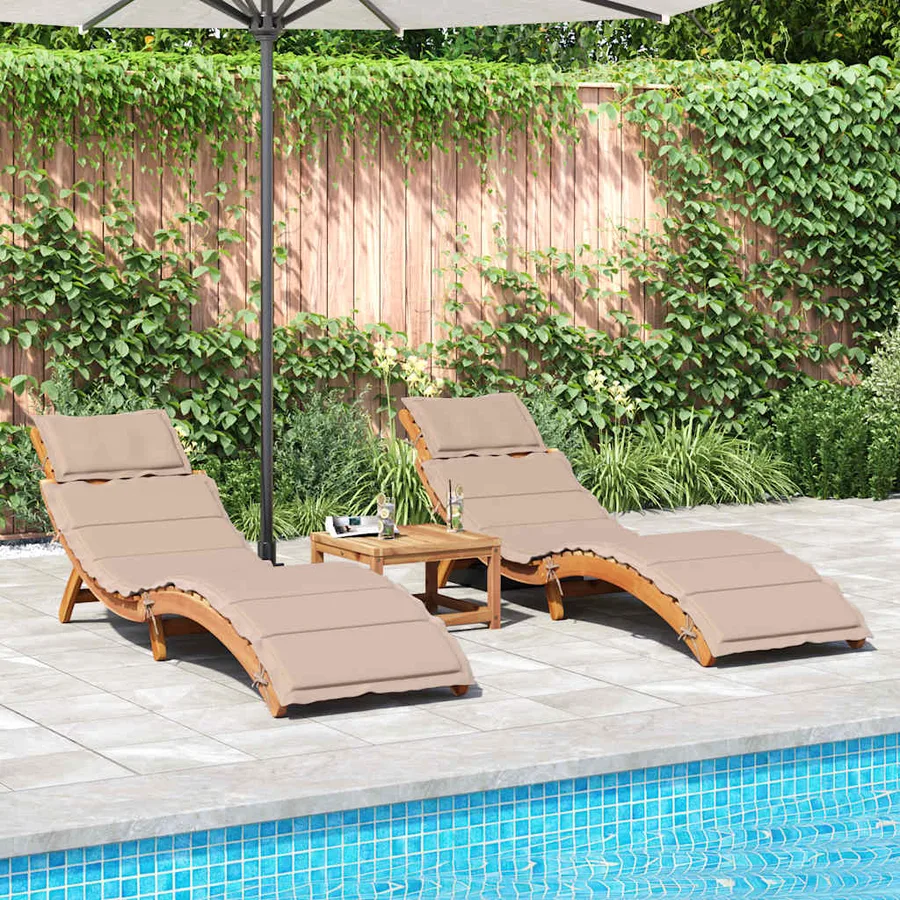 Sun loungers and cushions 2 pcs Dark grey Solid acacia wood - 21