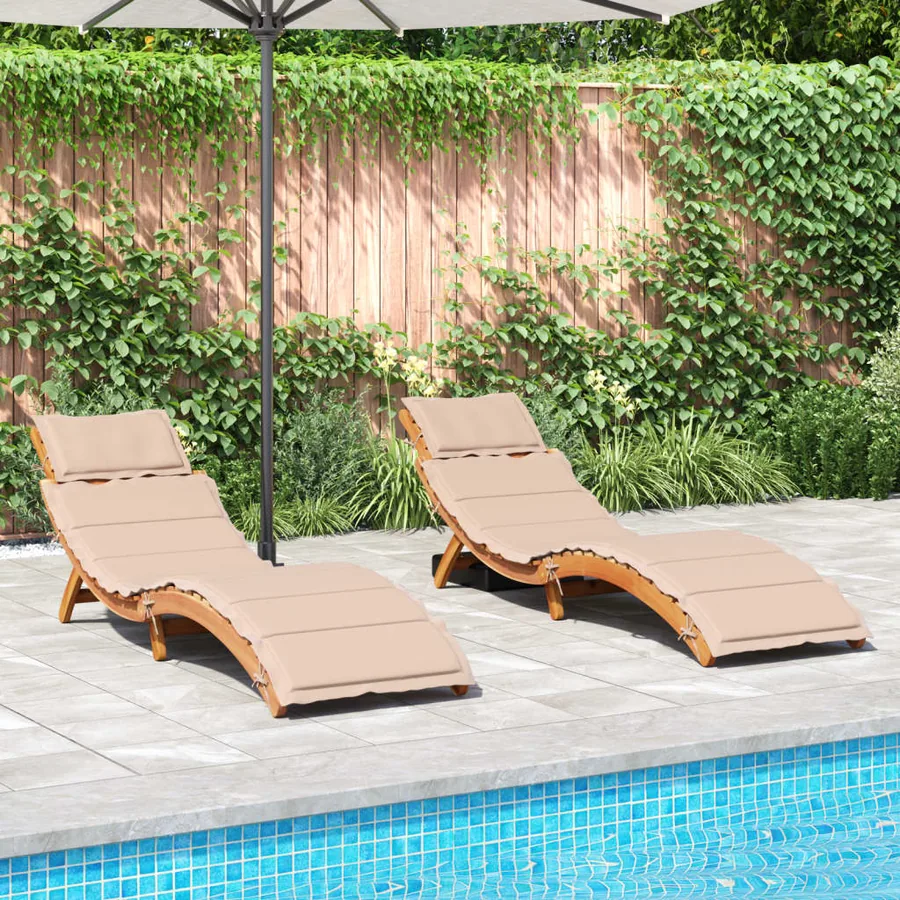 Chaises longues et coussins 2 pcs Gris foncé Bois massif acacia - 29