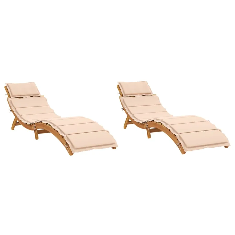 Chaises longues et coussins 2 pcs Gris foncé Bois massif acacia - 30