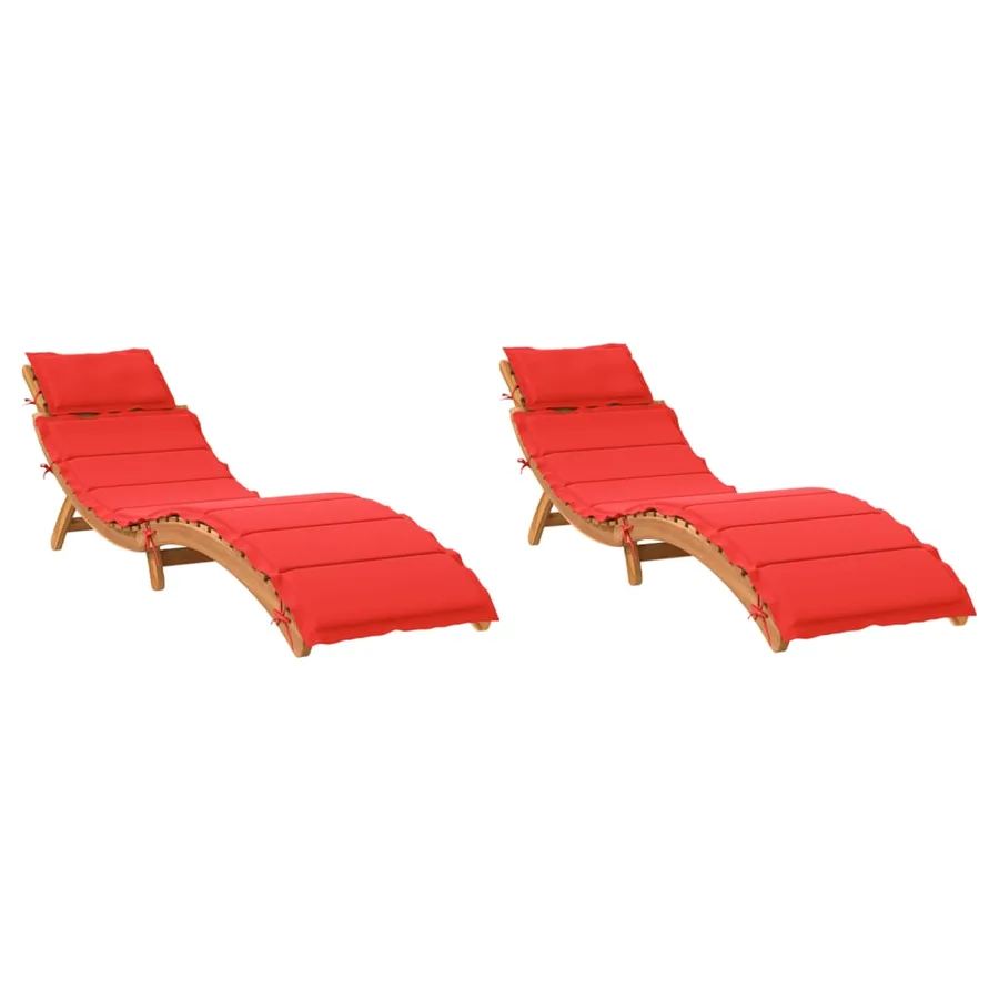 Chaises longues et coussins 2 pcs Gris foncé Bois massif acacia - 40