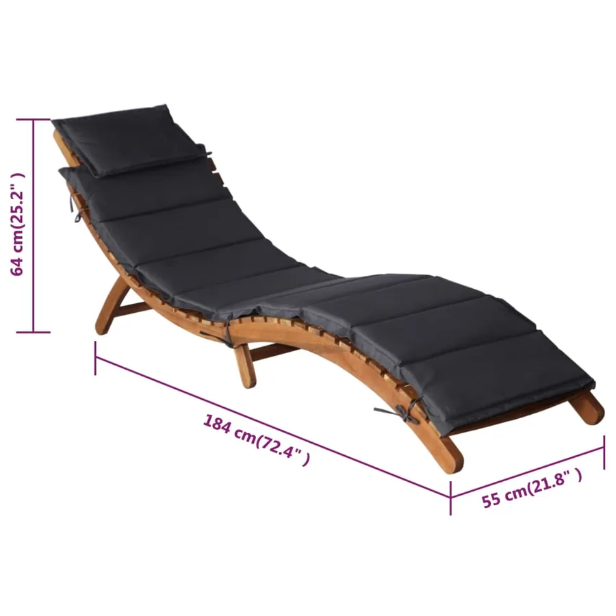 Chaises longues et coussins 2 pcs Gris foncé Bois massif acacia - 9