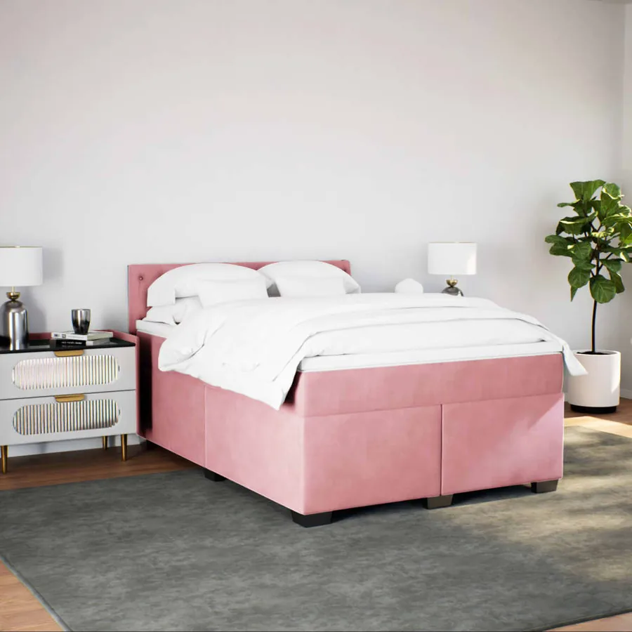 Sommier à lattes de lit et matelas rose foncé 140x200cm velours - 3
