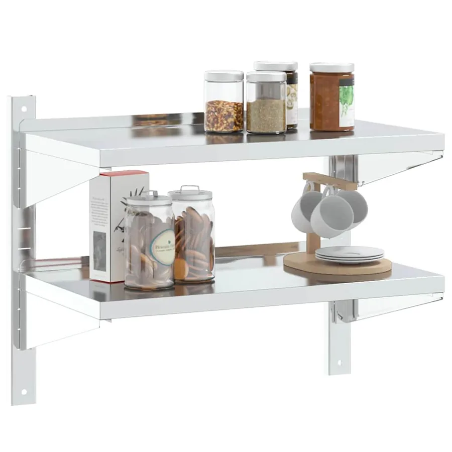 Étagère murale à 2 niveaux 75x40x60 cm argenté acier inoxydable - 4
