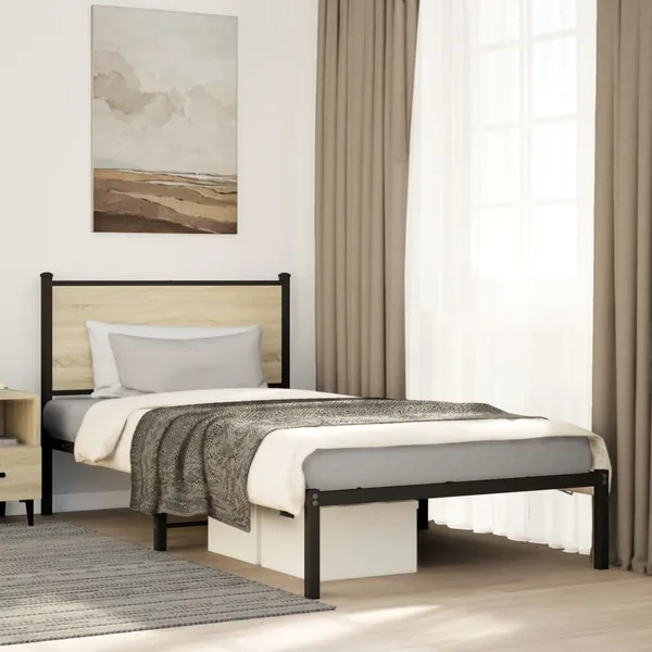 Cadre de lit en métal sans matelas chêne sonoma 100x200 cm
