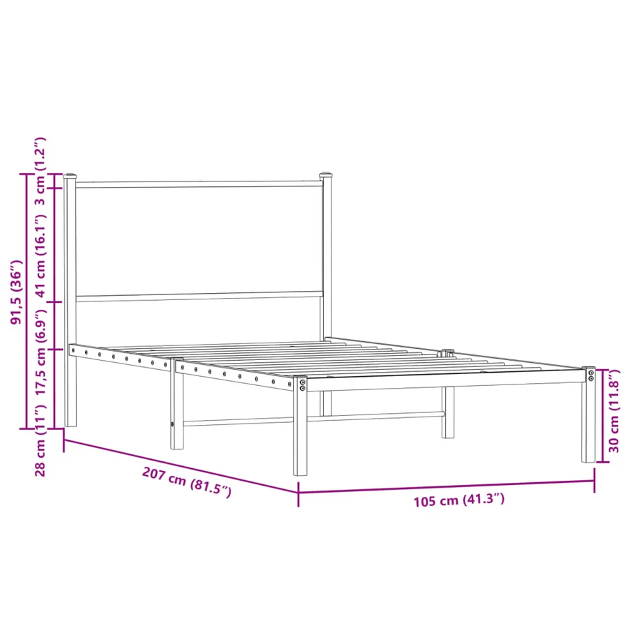 Cadre de lit en métal sans matelas chêne sonoma 100x200 cm - 10
