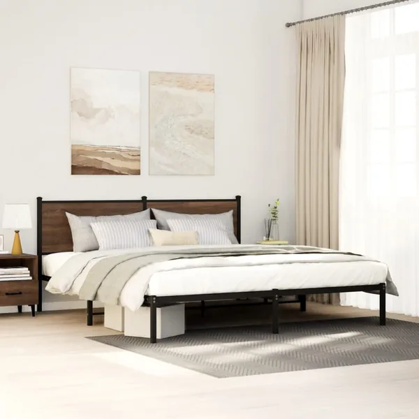 Cadre de lit en métal sans matelas chêne marron 183x213 cm