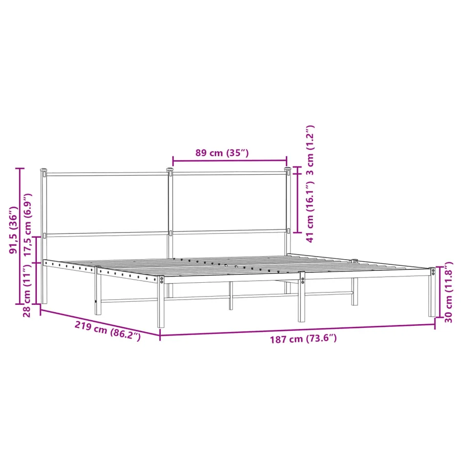 Cadre de lit en métal sans matelas chêne marron 183x213 cm - 10